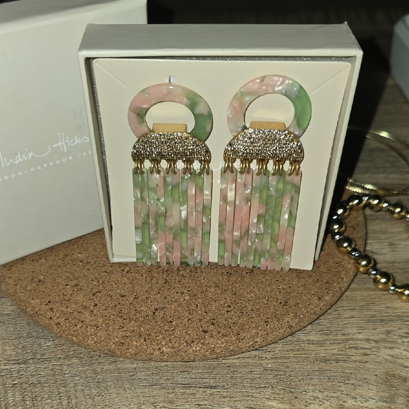 India Hicks Green and Pink Dangle Earrings - Picture 2 of 2